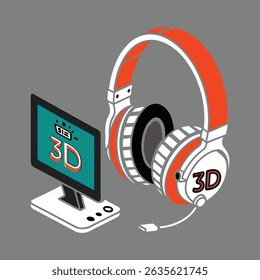Modern digital headset vector in flat style. Clean, scalable design perfect for tech, audio, and gaming-related projects. Isolated on white background.