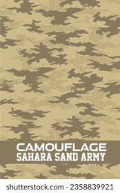 Modern digital hexagon camouflage pattern design sahara sand army navy dusty abstract background