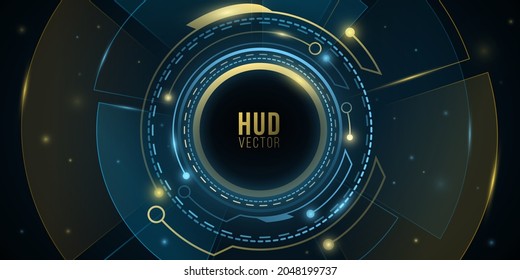 Modern digital HUD GUI UI with light effects. Futuristic, sci fi user interface. Virtual graphic. Technology background design. Dashboard display. Vector illustration. EPS 10