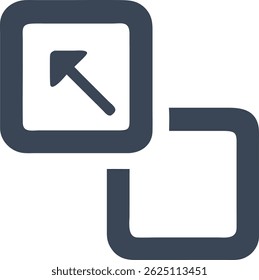 Modern Digital Icon with Overlapping Squares and Diagonal Arrow Indicating Screen Expansion or Resizing

