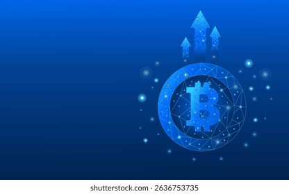 Modern digital illustration of the Bitcoin symbol in a glowing network, representing crypto rise, DeFi, and blockchain technology, symbolizing digital investment and financial innovation on a futurist