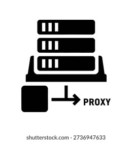 Modern digital illustration showing proxy server connectivity with three stacked network devices and a clear directional arrow on white background.
