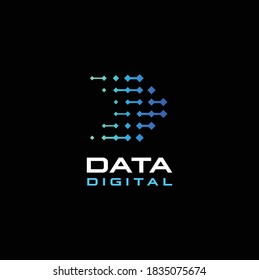 Modernes Digital-Anfangsbuchstaben D Daten mit digitalem Leitungsverbindungsnetz Logo-Design
