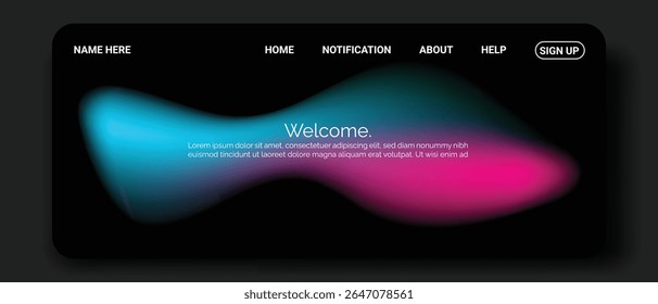 A modern digital interface displays a dark background with a vibrant, flowing gradient wave. 