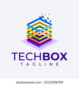 Diseño de marca de logotipo de caja digital moderna. Tecnología marca de logotipo de cubo simple.