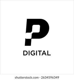 Modern Digital Letter P Logo Design with Pixel Elements and Abstract Monogram Concept for Tech Company Branding Creative Studio or Internet Media Business Identity
