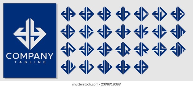 Modern digital line square letter Y YY logo branding set