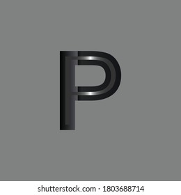 Modern And digital Logo design for P Alphabet.Grey Colored Letter P with Silver Touch.Creative and Unique Combination of Grey And Silver Gradient.Logo design of Letter P