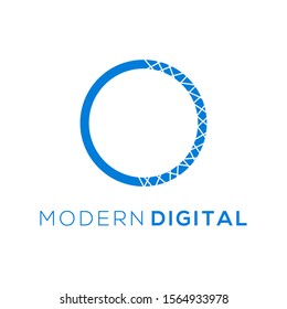 Modern digital logo initial O with pixel effect, logo brand identity for business technology internet computer information future design