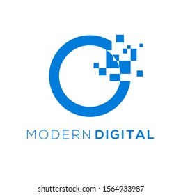 Modern digital logo initial O with pixel effect, logo brand identity for business technology internet computer information future design