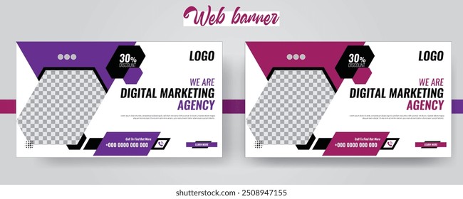 Modern Digital Marketing Agency web banner template, Creative corporate business banner template design for webinars, marketing, online class program, etc. Advertisement agency design, Fully Editable.