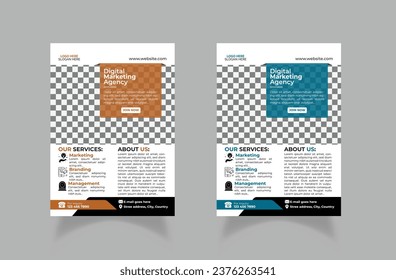 Modern Digital Marketing Flyer poster for various use | Blue and Orange colors | Vector template in A4 size