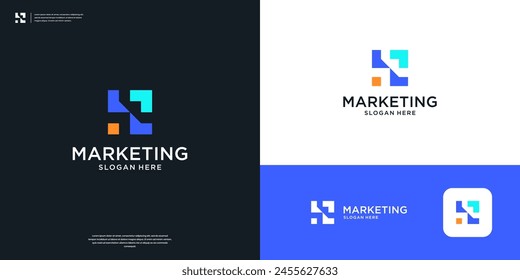 Modern digital marketing logo design. Geometric arrow logo with data symbol vector illustration.