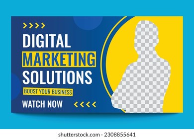 Modern digital marketing solutions web banner and video thumbnail template