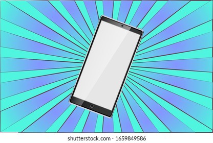 Teléfono inteligente digital moderno con fondo de rayos azul abstracto. Ilustración vectorial.