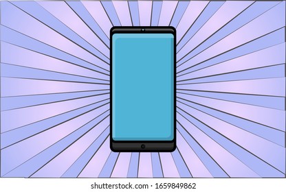 Modern digital mobile phone smart phone on abstract blue rays background. Vector illustration.