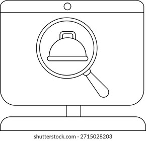 Concepto de pedido digital moderno con una lupa sobre un cloche.