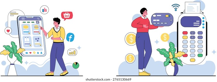 Modern digital payment and online shopping illustration