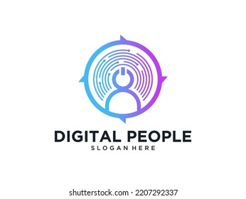 Modern Digital People With Connection Line Art Logo Design	
