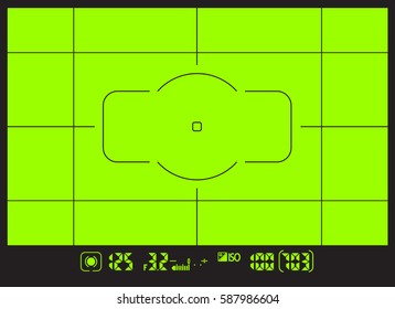 Modern digital photo camera focusing screen isolated on green background