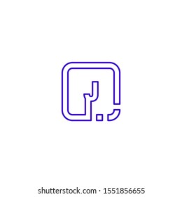 modern digital purple line square technology J logotype isolated on white background design concept.