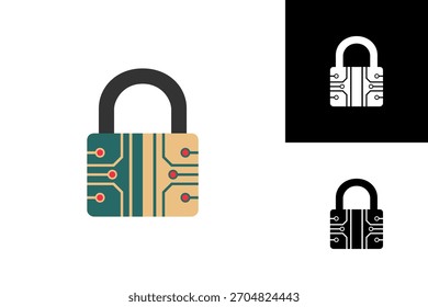 Icono de candado de seguridad digital moderno con diseño de Tablero de circuito que representa la protección de datos y la Tecnología de seguridad cibernética