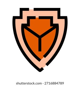 Ícone de escudo digital moderno com um centro laranja e contorno de pêssego claro, simbolizando defesa robusta, segurança de dados e proteção abrangente para vários ativos digitais e físicos