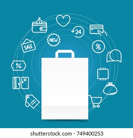 Modernes digitales Einkaufskonzept. Vektorgrafik