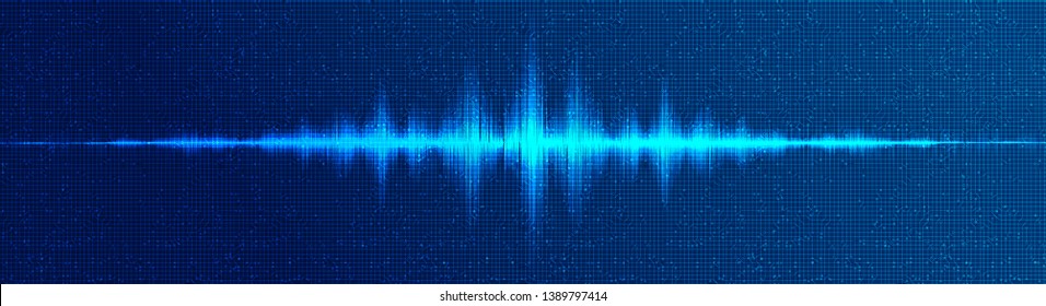 Modern Digital Sound Wave Low and Hight richter scale on Blue Technology Background,technology and earthquake wave diagram concept,design for music studio and science,Vector Illustration.