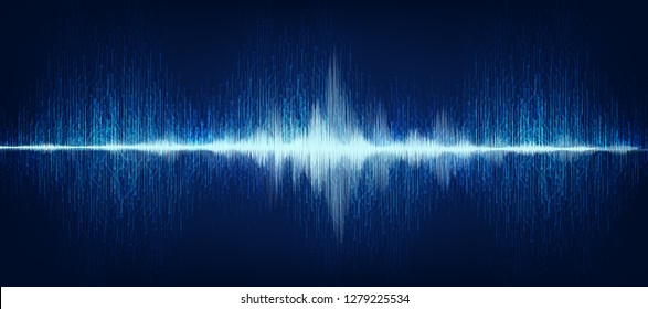 Modern Digital Sound Wave on Dark Blue Background,technology and earthquake wave  diagram concept,design for music studio and science,Vector Illustration.