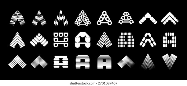 Conjunto de logotipo de letra A de línea de raya digital moderna