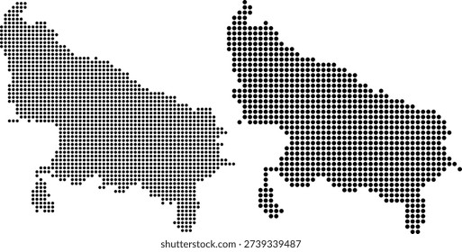 Modern digital style Uttar Pradesh map created with black dotted halftone patterns for creative geographical projects