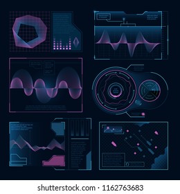 Modern digital symbols of web ui. Vector pictures set for design projects. Digital technology ui interface, modern hud screen illustration