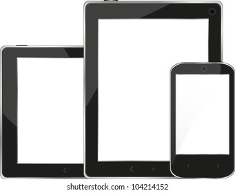 Modern digital tablet PC with mobile smart phone isolated on white