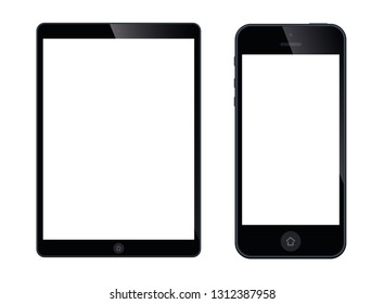 Modern digital tablet PC with mobile smartphone isolated on white - stock vector.