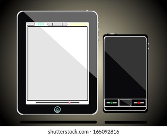 Modern digital tablet PC with mobile smartphone
