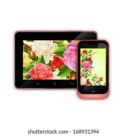 Modern digital tablet PC with mobile smart phone