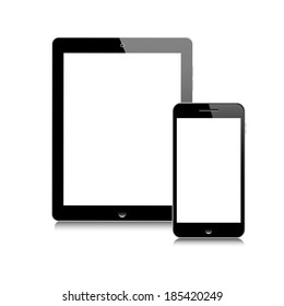 Modern digital tablet PC with mobile smartphone isolated on white. Vector EPS10