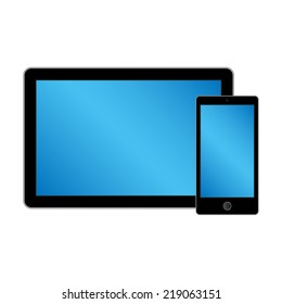 Modern digital tablet PC with mobile smartphone isolated on white.