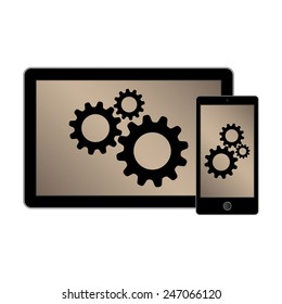 Modern digital tablet PC with mobile smartphone isolated on white.