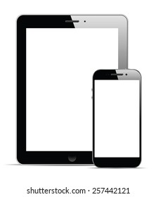 Modern digital tablet PC with mobile smartphone isolated on white. Vector EPS10 
