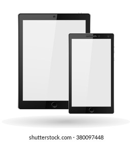 Modern digital tablet PC with mobile smartphone isolated on white.  Vector EPS10