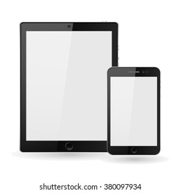 Modern digital tablet PC with mobile smartphone isolated on white.  Vector EPS10