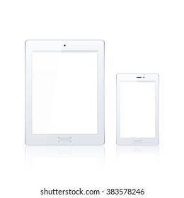 Modern digital tablet PC with mobile smartphone isolated on the white. Science and tecnology concept. Vector Illustration.