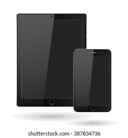 Modern digital tablet  PC with mobile smartphone isolated on white. Vector EPS10