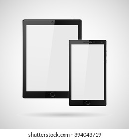 Modern digital tablet  PC with mobile smartphone isolated on white. Vector