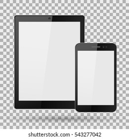 Modern digital tablet PC with mobile smartphone, phone on isolate background, vector illustration EPS10