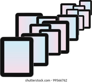 Modern digital tablet set with blue screen isolated