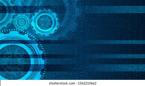 Modern Digital Technical Gears wheel and Cock on Technology Background,vector