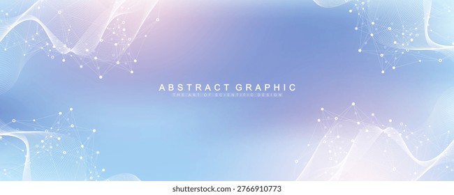 Modern digital technology background design with molecular plexus lines and dots. Futuristic network connection. Data flow. Abstract mesh, big data technology, AI, science, cyberspace